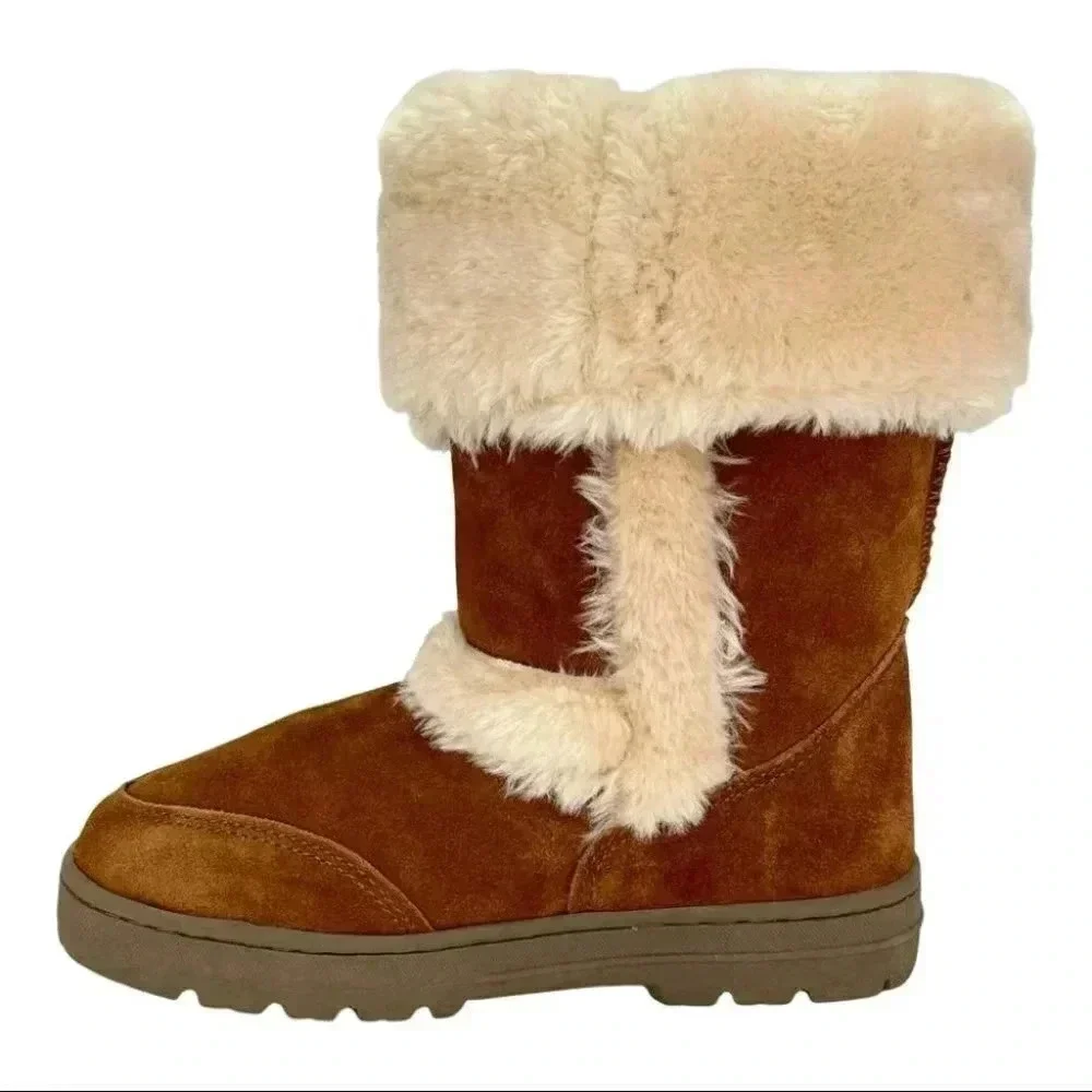 Style & Co Witty Tan Suede Leather Faux Fur Medium Width Womens Boots
